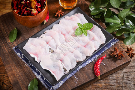 新鲜鱼片火锅配菜财鱼片高清图片