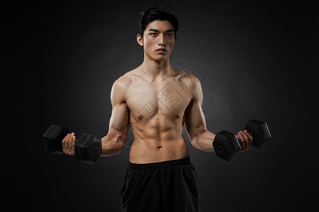 中国腹肌素材健身男性哑铃训练背景
