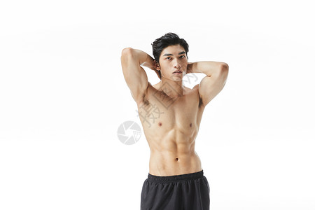 中国腹肌素材运动男性肌肉拉伸背景