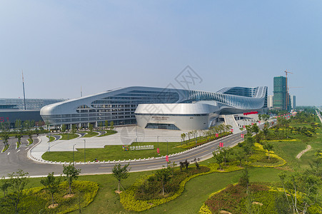 杭州奥体博览城青岛国际博览中心航拍背景