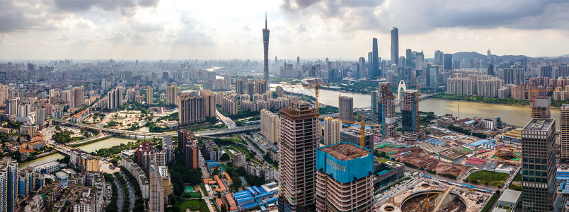 航拍全景广州琶洲未来的CBD建筑群建筑工地背景