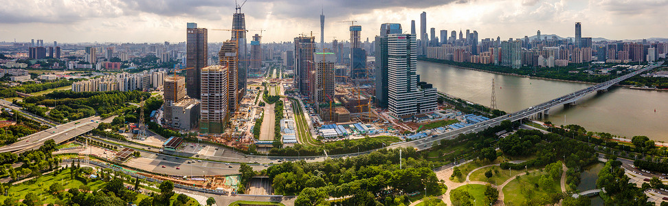 琶洲展会航拍全景广州琶洲未来的CBD建筑群建筑工地背景