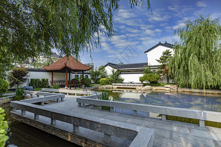 中式别墅园林漂亮的庭院背景
