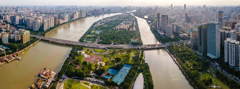 北上航拍广州二沙岛广州大桥城市交通全景车流背景