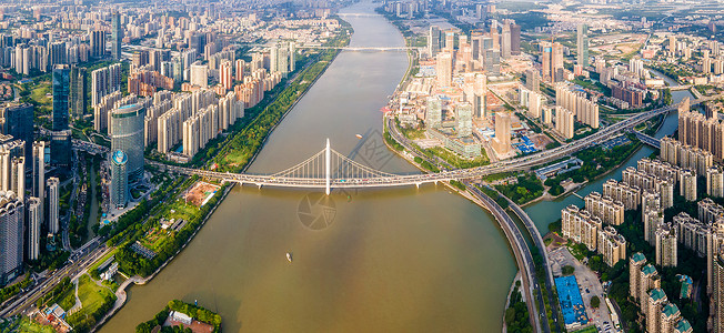 高空素材照片高空全景广州珠江猎德大桥城市风光背景