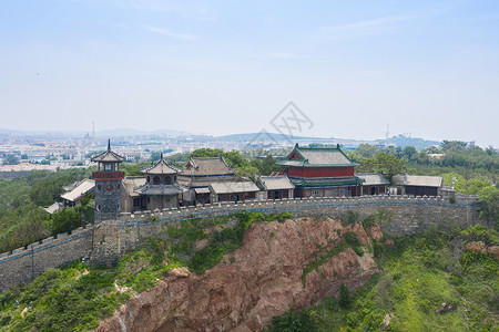 山东烟台蓬莱阁古城背景图片