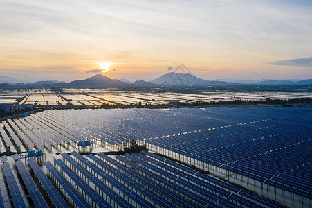 城市电网航拍漳浦发电厂太阳能面板背景