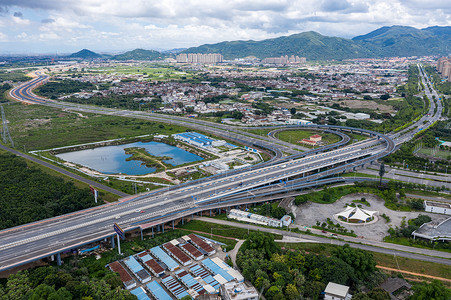 路龙年会签名墙航拍漳州龙江南路道路枢纽背景