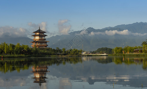 猎塔湖西安市鄠邑区渼陂湖景区背景