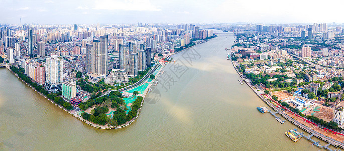 广州荔湾区珠江风景城市建筑群全景天际线高清图片