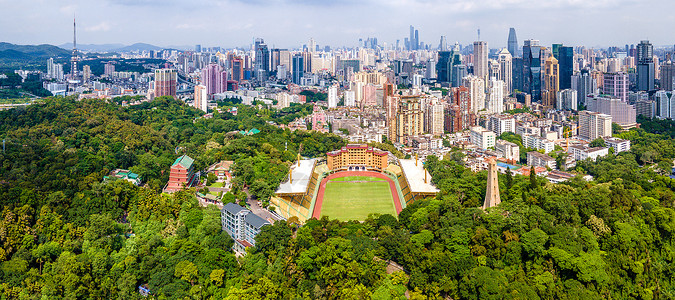 广州市的建筑航拍全景越秀山公园广州市城市景观背景