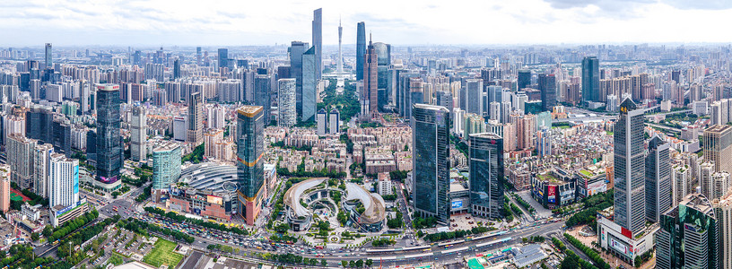 天河建筑群全景航拍广州中轴天河区天际线城市中心背景