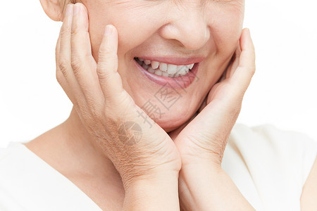 牙齿纠正中老年女性露齿特写背景