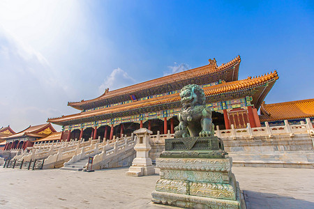 太和板面北京大气紫禁城故宫石狮子背景