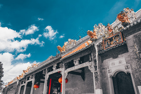 古典名片岭南建筑代表广州陈家祠砖雕背景