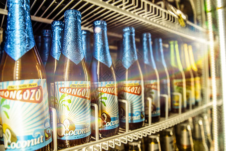 冰柜里的椰子啤酒高清图片