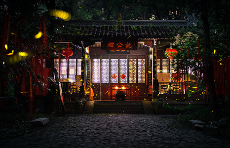 绿色萤火虫光夏天夜晚南京灵谷寺的萤火虫背景