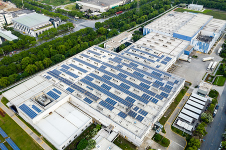 厂房鸟瞰图工厂太阳能系统背景