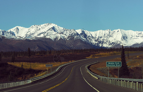 北美风光美国阿拉斯加自驾公路沿途雪山风光背景