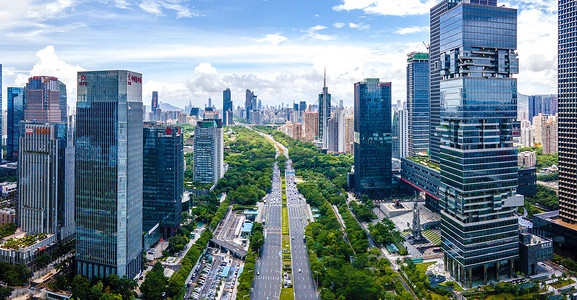 航拍全景深南大道深圳城市建筑交通运输背景