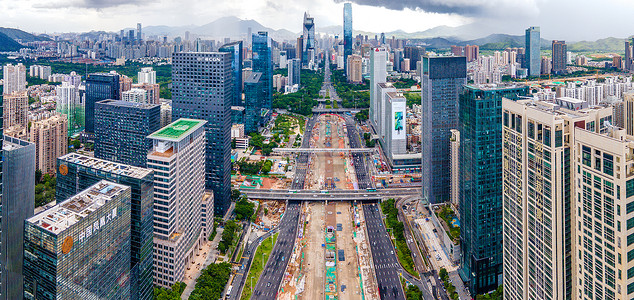 全景航拍深中大道城市交通楼房深圳市背景图片