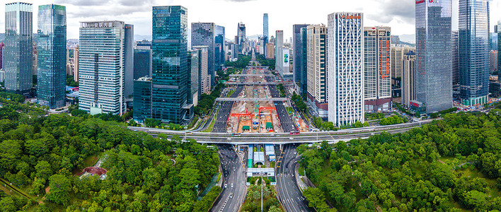 全景航拍深中大道城市交通楼房深圳市背景图片