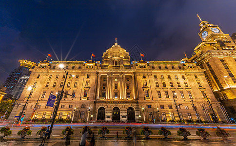 上海外滩万国建筑群夜景背景图片