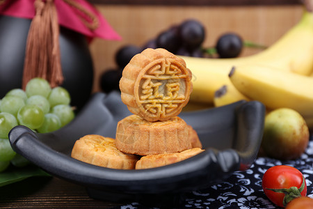 中秋节日水果月饼创意拍摄背景图片