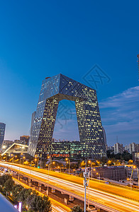中央电视台logo夕阳下的北京国贸cbd背景