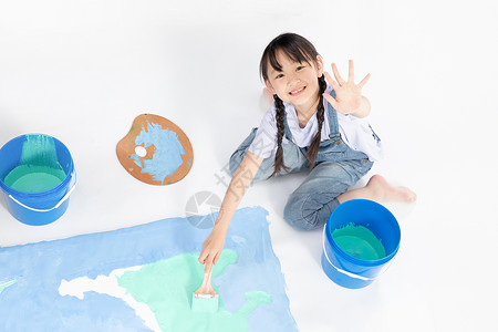 手绘可爱人物儿童手绘世界地图背景