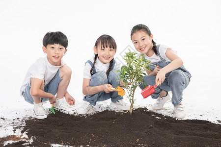 儿童一起植树背景图片