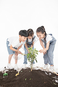 儿童一起植树背景图片