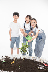 儿童一起植树背景图片