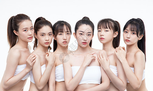 年轻美女女性团体美容护肤概念高清图片