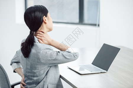 颈椎图标亚健康白领商务女性职业病背景