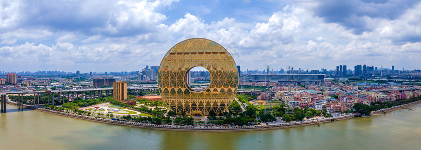 航拍全景广州圆大厦背景图片