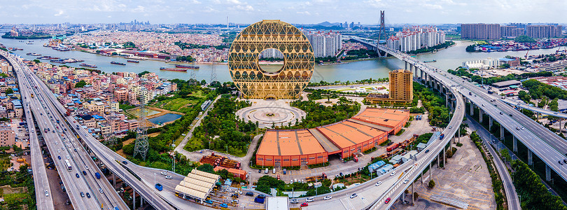 广州圆航拍广州海珠区城市交通建筑风光背景