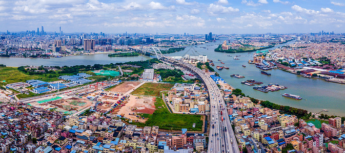 航拍广州丫髻沙大桥城市交通珠江风景高清图片