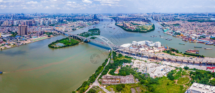 航拍广州丫髻沙大桥城市交通珠江风景高清图片