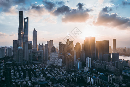 上海陆家嘴天际线日落图片