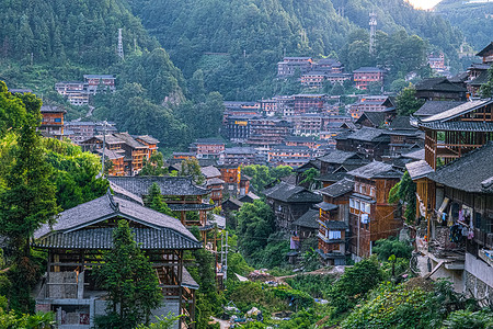 贵州省黔东南苗族侗族自治州雷山县西江千户苗寨背景图片