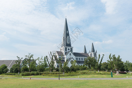 江苏阳澄湖苏州工业园区天主教堂背景