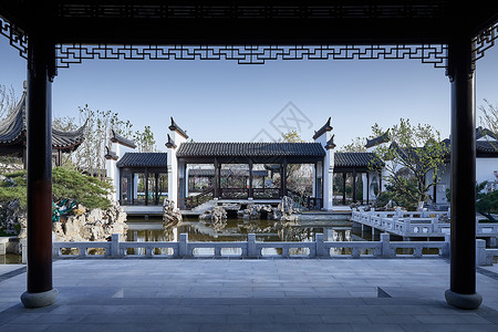 新中式园林中式园林建筑售楼部景观设计背景