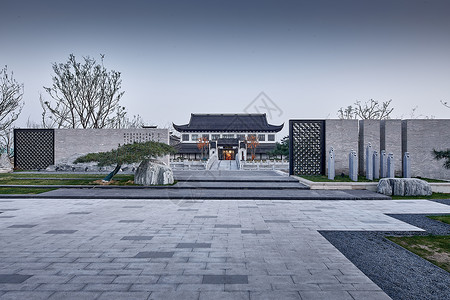 现代中式景观古典园林建筑售楼部景观设计背景
