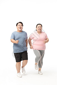 跑步健身情侣年轻肥胖情侣跑步运动减肥背景