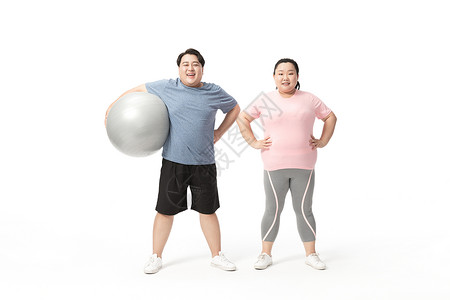 一起减肥年轻肥胖情侣一起运动健身背景