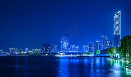 繁华大道环金鸡湖大道城市夜景背景