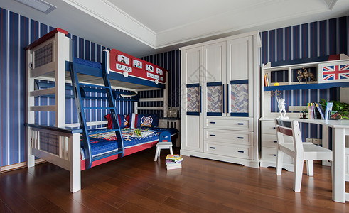 蓝色系卧室欧式风儿童房背景