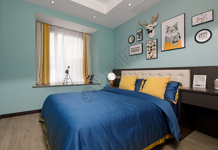 蓝色系卧室北欧风格儿童房背景