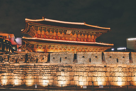 韩国文化素材韩国东大门兴仁之门夜景背景